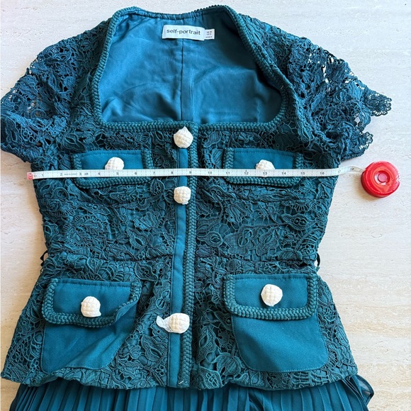 self portrait TEAL LACE BODICE MIDI DRESS - Picture 16 of 16